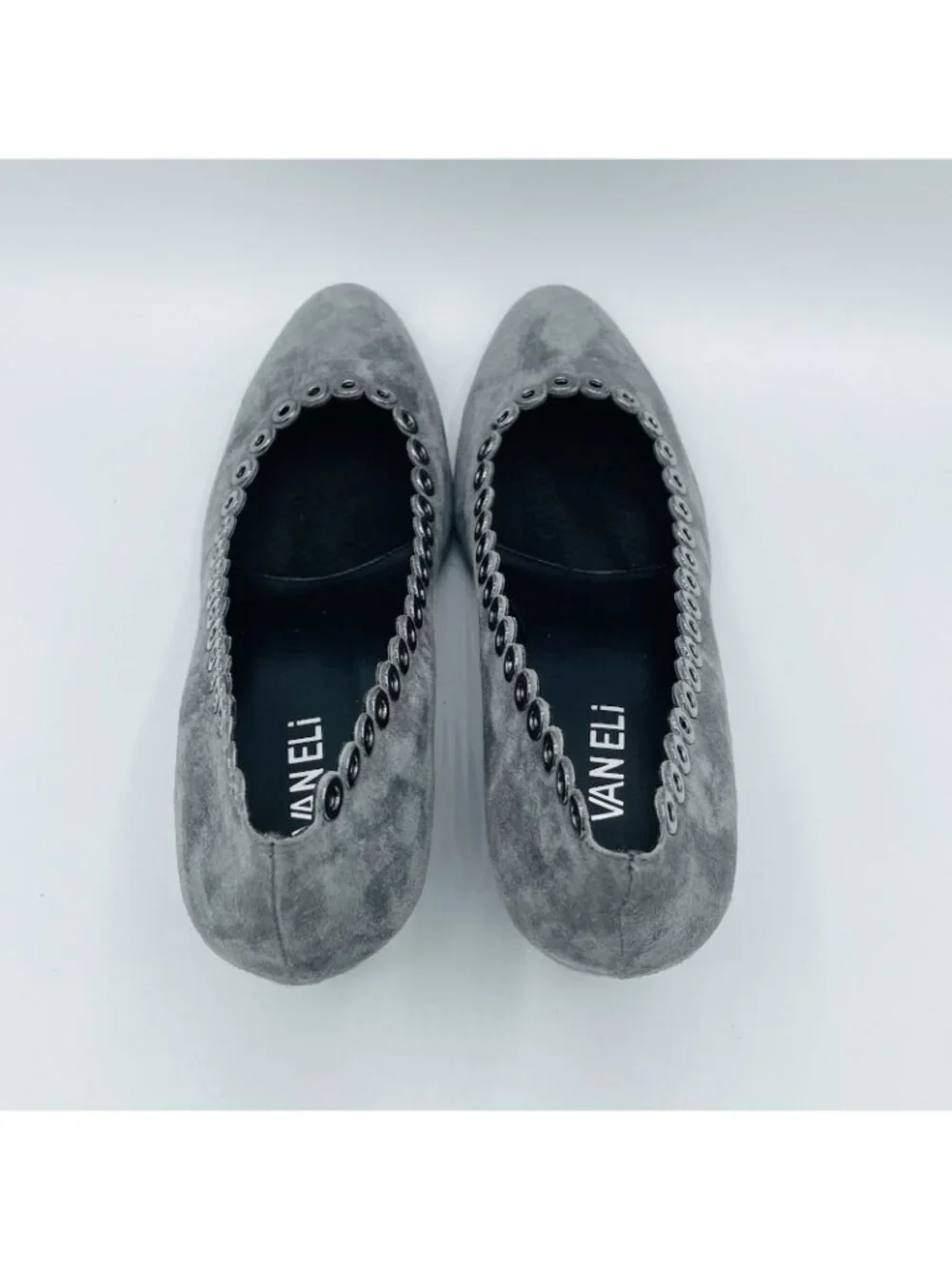 Vaneli Shoes Womens Size 7 N Gray Suede Slip On Pumps Wedge Heels Studded